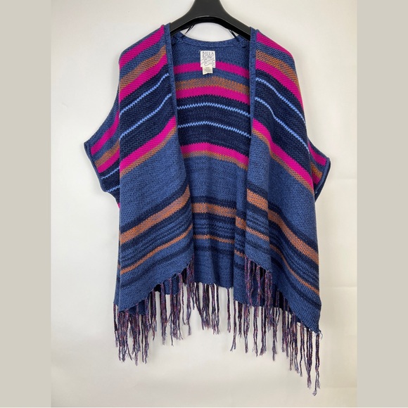 BILLABONG Striped fringe cardigan sweater blue and pink M/L - Picture 1 of 11